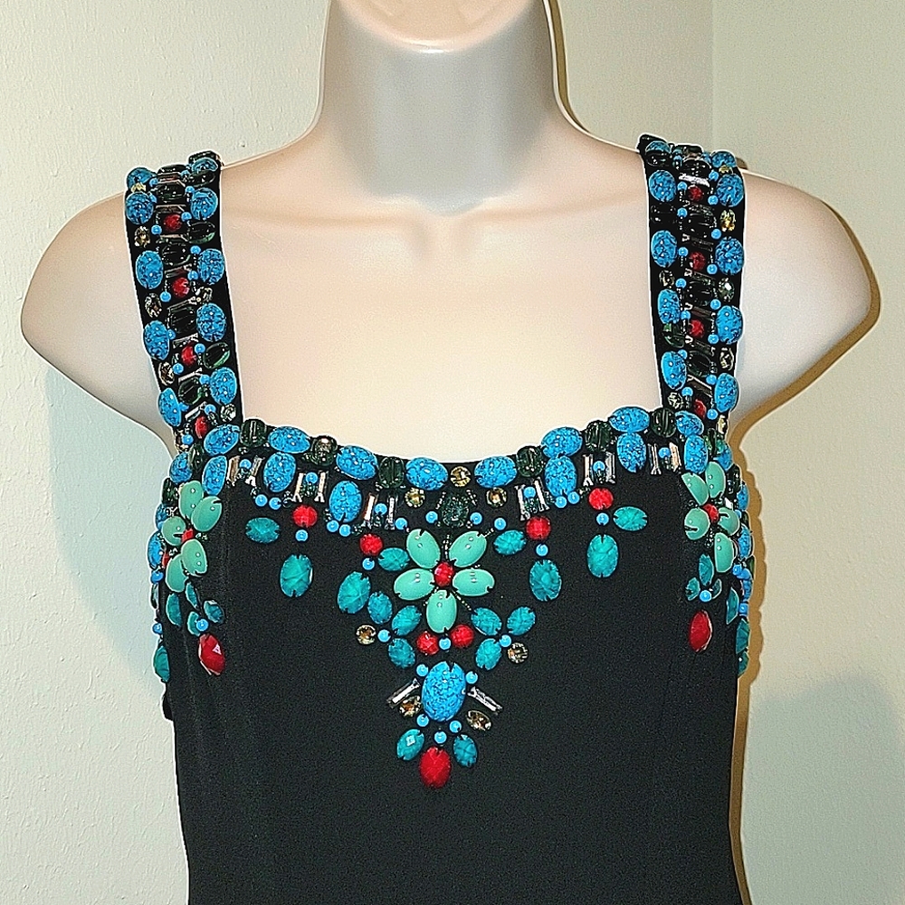 MUSE EXCLUSIVELY FOR BOSTON PROPER SLEEVELESS DRESS W/ TURQUOISE & RED BEADS